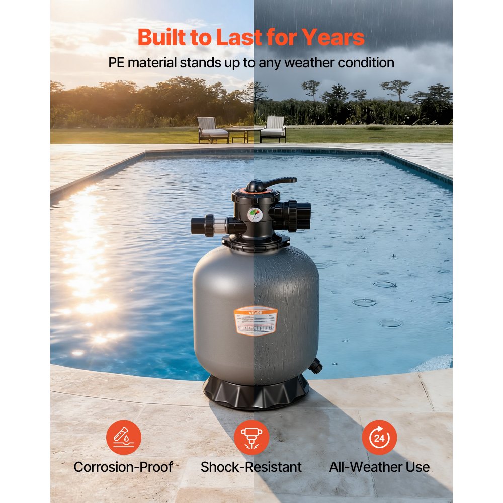 VEVOR Sand Filter, 18-Inch, 40 GPM Above Inground Swimming Pool Sand Filter System, with 7-Way Multi-Port Valve, Backwash, Rinse, Recirculate, Waste, Winter, Closed Modes, for Above In Ground Pools