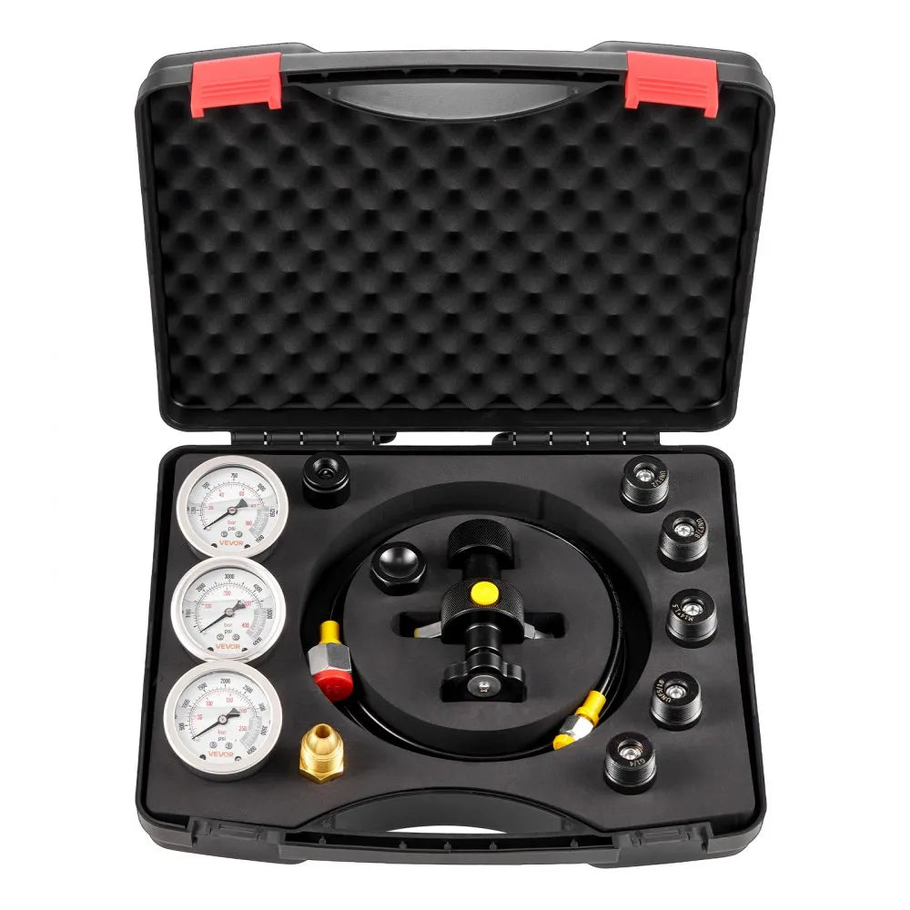 VEVOR Hydraulic Nitrogen Accumulator Charging Kit, All-in-One Nitrogen Fill Kit, Pressure Test System with 3 Gauges (1500, 4000, 6000 PSI), 6 Adapters Couplings, 1 Gas Hose, 1 Valve, 1 CGA580 Adapter