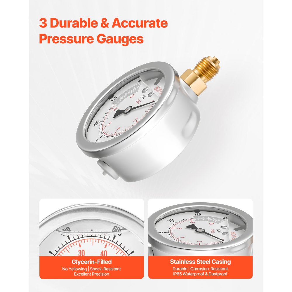 VEVOR Hydraulic Pressure Test Kit, 150/900/2300/6000/9000 PSI (10/60/160/400/600 Bar), Hydraulic Gauge Kit 5 Gauges 20 Couplings 4 Quick-Release Couplers 3 Hoses for Excavator Construction Machinery