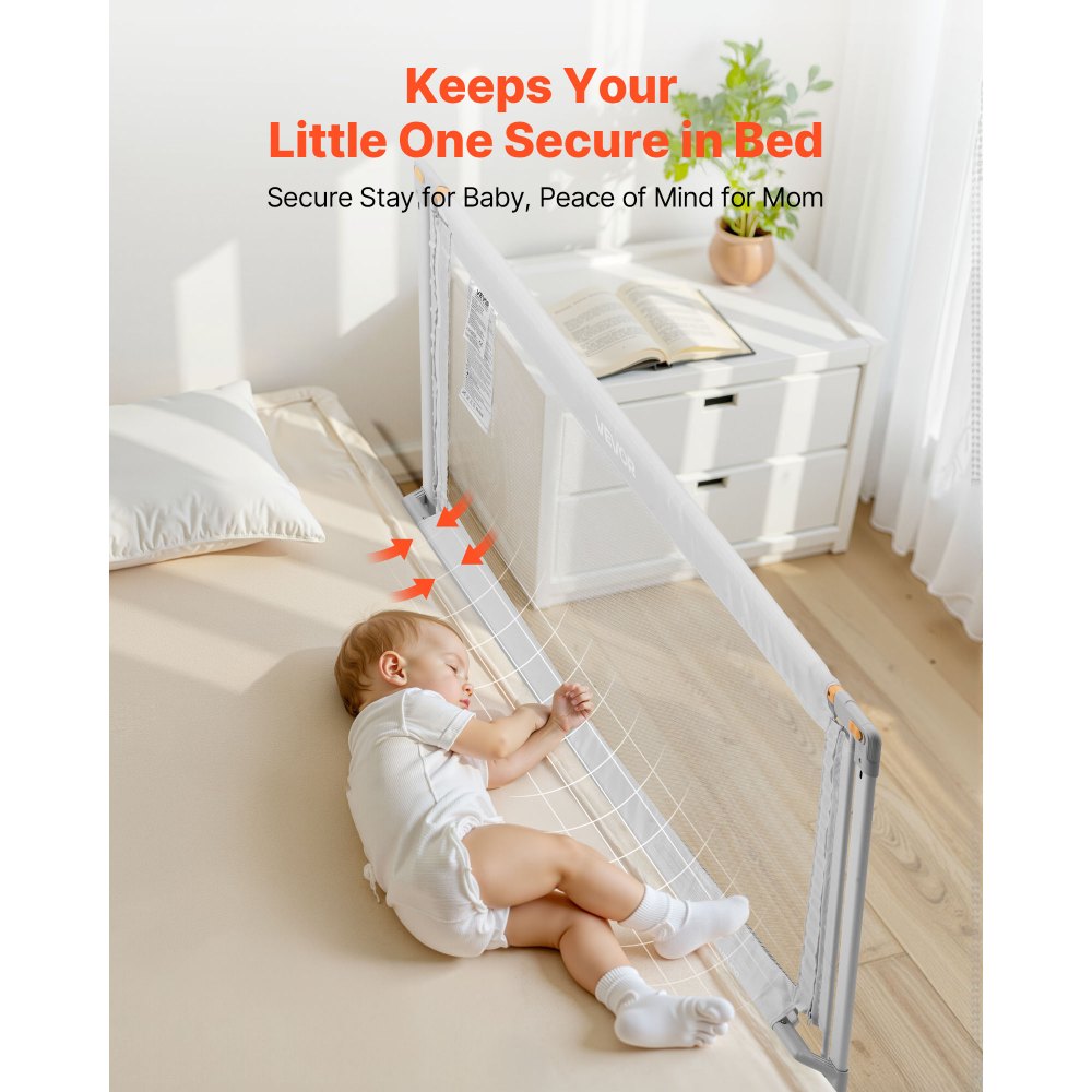 VEVOR Toddler Bed Rail, Kids Beds Guard Rail with Reinforced Iron Pipe and Oxford Cloth, Adjustable Height Bed Side Railing, Portable Guard Bumper Barrier for Crib, Bunk, 59.06 x 35.04 in, 1 Piece