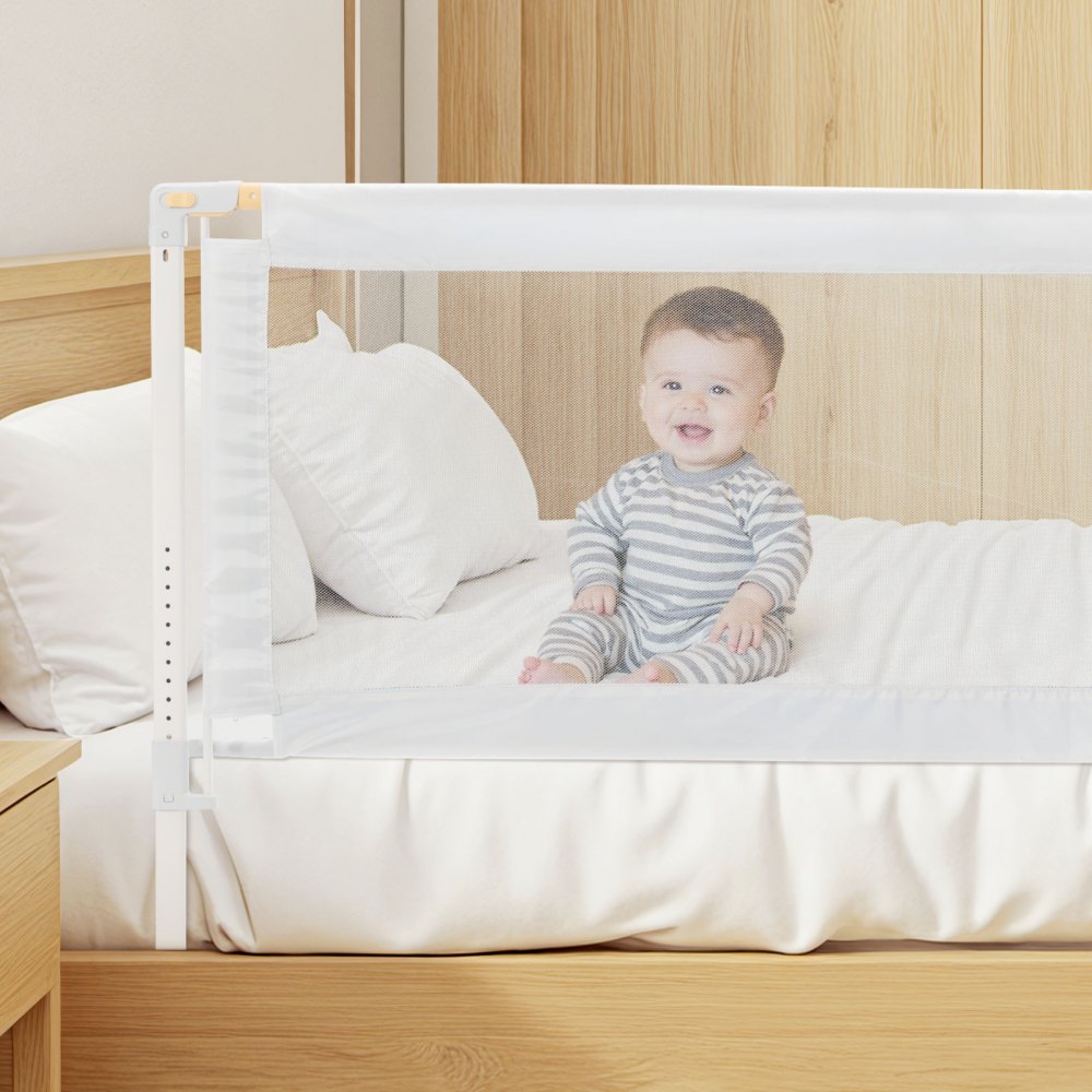 VEVOR Toddler Bed Rail, Kids Beds Guard Rail with Reinforced Iron Pipe and Oxford Cloth, Adjustable Height Bed Side Railing, Portable Guard Bumper Barrier for Crib, Bunk, 59.06 x 35.04 in, 1 Piece