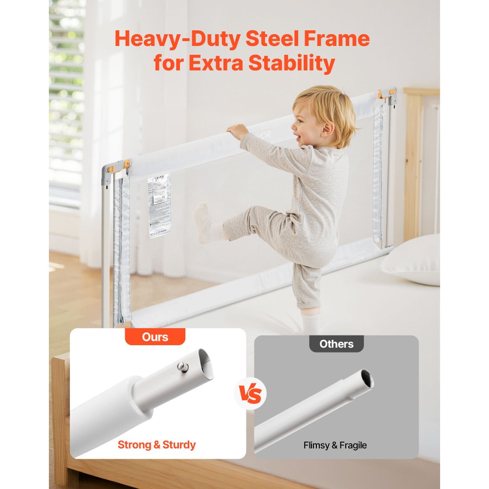 VEVOR Toddler Bed Rail, Kids Beds Guard Rail with Reinforced Iron Pipe and Oxford Cloth, Adjustable Height Bed Side Railing, Portable Guard Bumper Barrier for Crib, Bunk, 78.74 x 35.04 in, 1 Piece