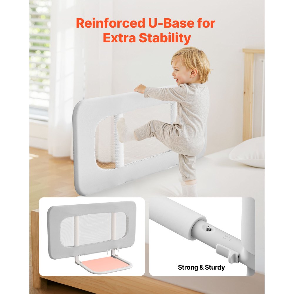 VEVOR Toddler Bed Rail, Kids Beds Guard Rail with Reinforced Iron Pipe and Oxford Cloth, Adjustable Height Bed Side Railing, Portable Guard Bumper Barrier for Crib, Bunk, 31.5 x 26.38 in, 1 Piece