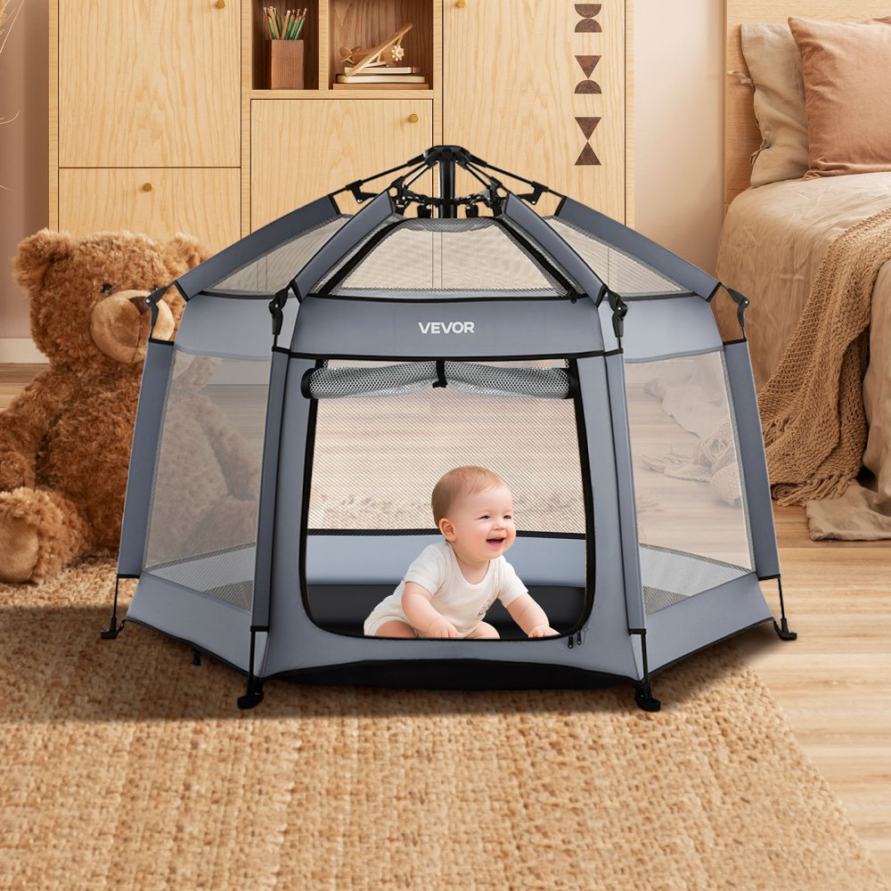 VEVOR Baby Playpen, Pop Up Toddler Playpen with Canopy, Indoor & Outdoor Portable Play Yard for Babies Toddlers with UPF 50+ Sunshades & Travel Bag for Home Park Beach, Foldable and Lightweight