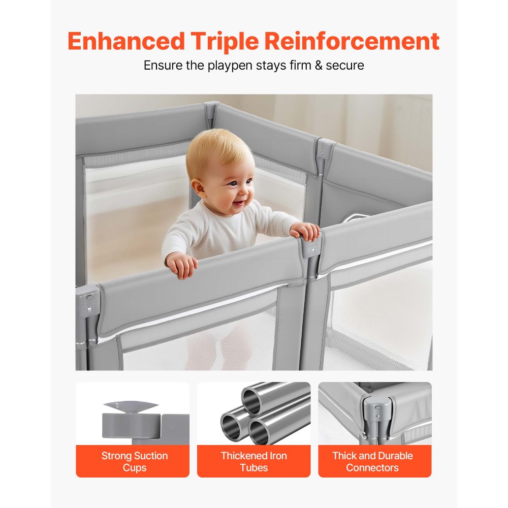 VEVOR Baby Playpen, 47.2″ x 47.2″ Foldable Toddlers Playpen, Indoor/Outdoor Baby Fence Play Yard with Zippered Door & Soft Breathable Mesh, No-Gap Toddlers Activity Center for 6 -24 Months Babies