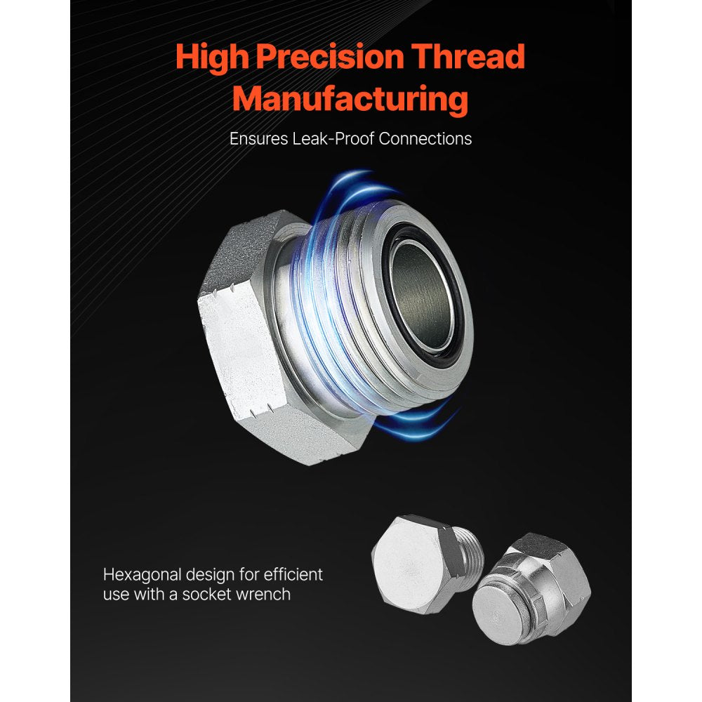 VEVOR 64 PCS BSPP Hydraulic Fittings, Hydraulic Cap and Plug Kit with Precision Threading, Galvanized Steel Heavy Duty Hydraulic Fitting Adapter Kit, Dash Sizes 04/06/08/10/12/16