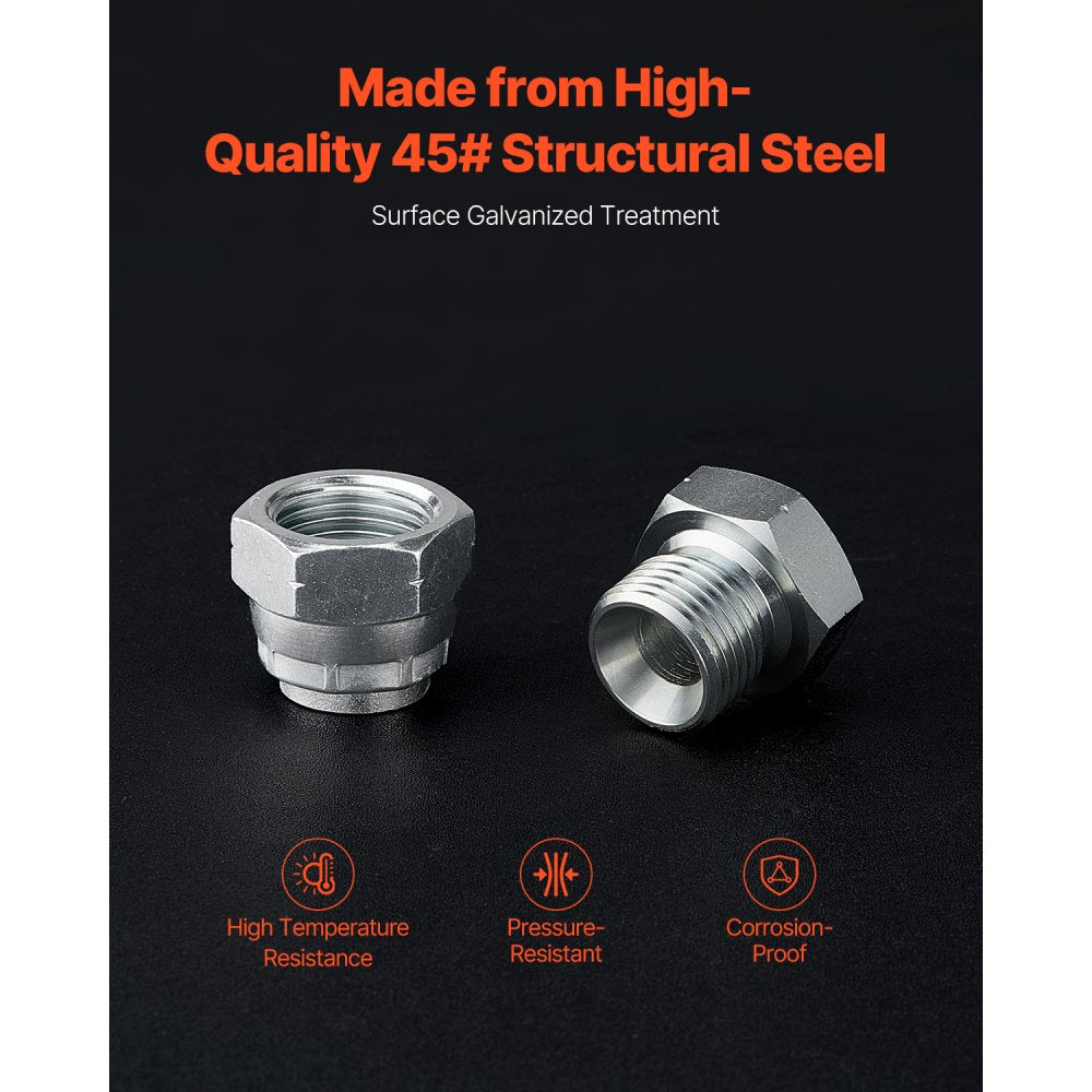 VEVOR 64 PCS BSPP Hydraulic Fittings, Hydraulic Cap and Plug Kit with Precision Threading, Galvanized Steel Heavy Duty Hydraulic Fitting Adapter Kit, Dash Sizes 04/06/08/10/12/16