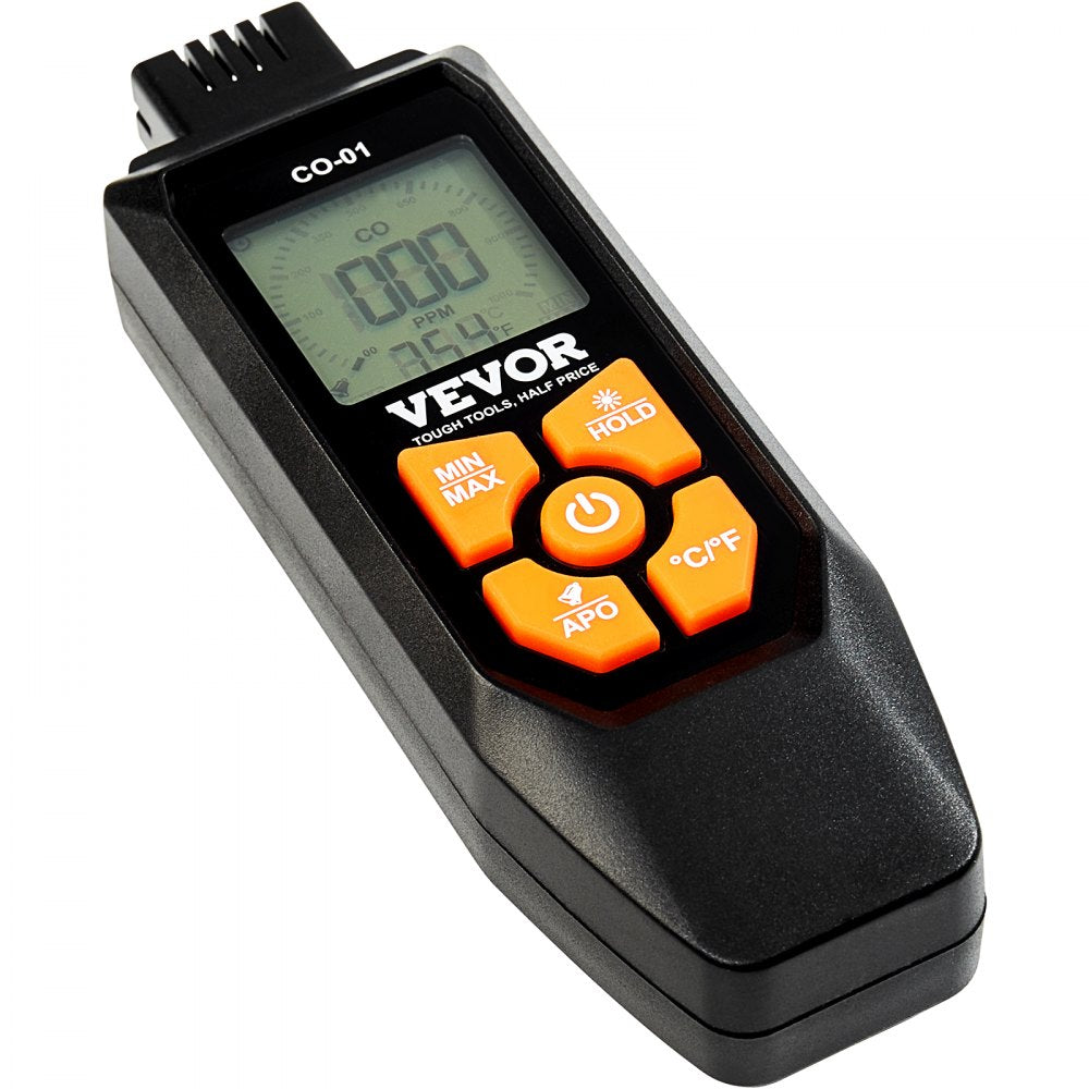 VEVOR CO Gas Monitor, 0-1000PPM Range, Features Sound & Light Warning, Handheld Carbon Monoxide Meter with Temp Sensing, Digital Display with Backlight, Suitable for Household/Industrial Use, Inclu