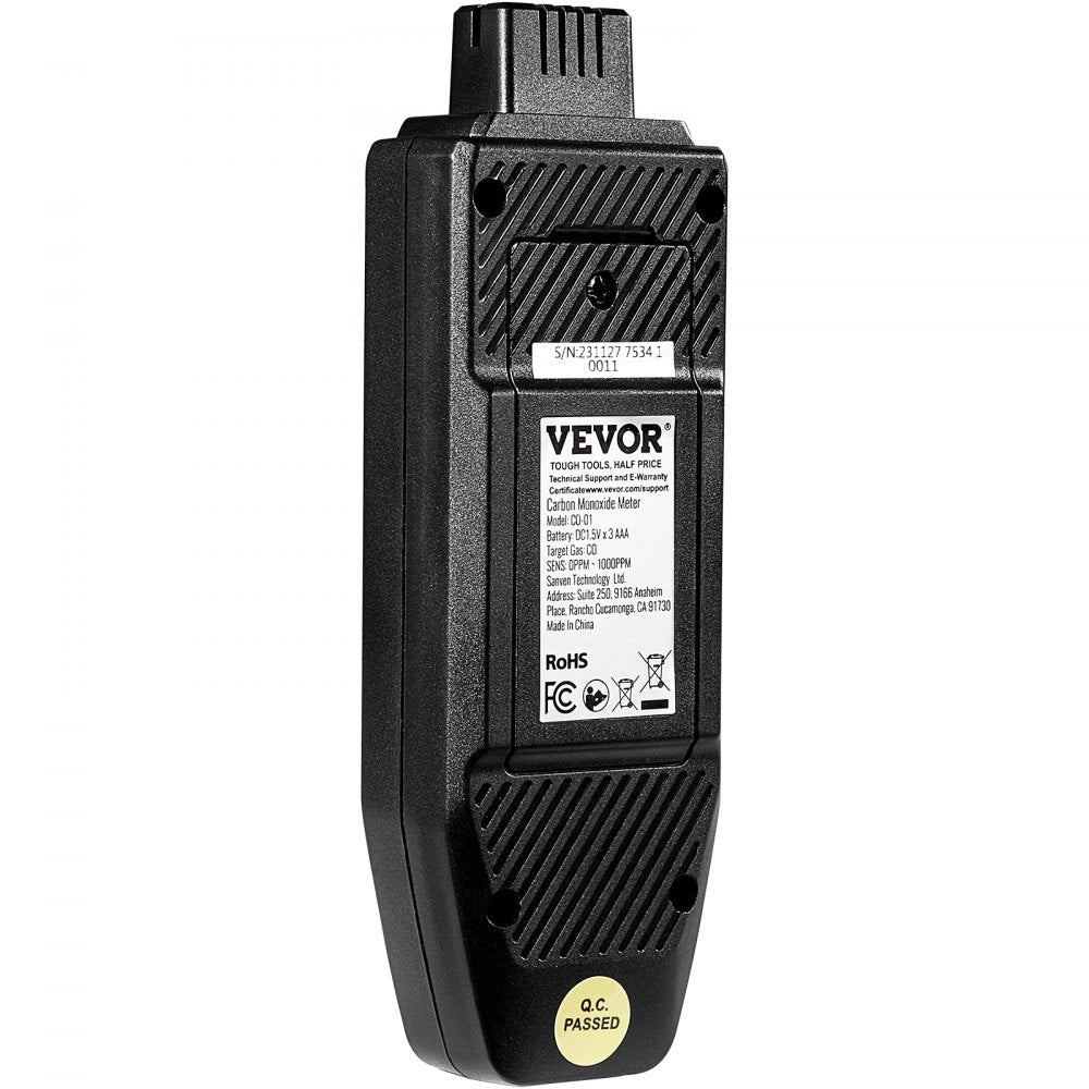 VEVOR CO Gas Monitor, 0-1000PPM Range, Features Sound & Light Warning, Handheld Carbon Monoxide Meter with Temp Sensing, Digital Display with Backlight, Suitable for Household/Industrial Use, Inclu