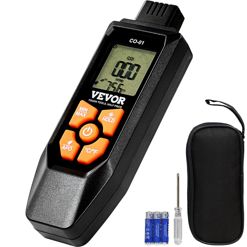 VEVOR CO Gas Monitor, 0-1000PPM Range, Features Sound & Light Warning, Handheld Carbon Monoxide Meter with Temp Sensing, Digital Display with Backlight, Suitable for Household/Industrial Use, Inclu