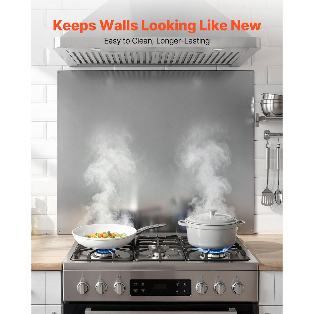 VEVOR 36" x 30" Stainless Steel Backsplash for Stove, Ultra Flat Splatter Guard, Wall Shield Range Hood Backsplash, Easy Clean Kitchen Wall Metal Panel, Pre-Drilled Holes for Easy Installation, Silver