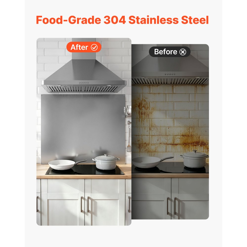VEVOR 36" x 30" Stainless Steel Backsplash for Stove, Ultra Flat Splatter Guard, Wall Shield Range Hood Backsplash, Easy Clean Kitchen Wall Metal Panel, Pre-Drilled Holes for Easy Installation, Silver