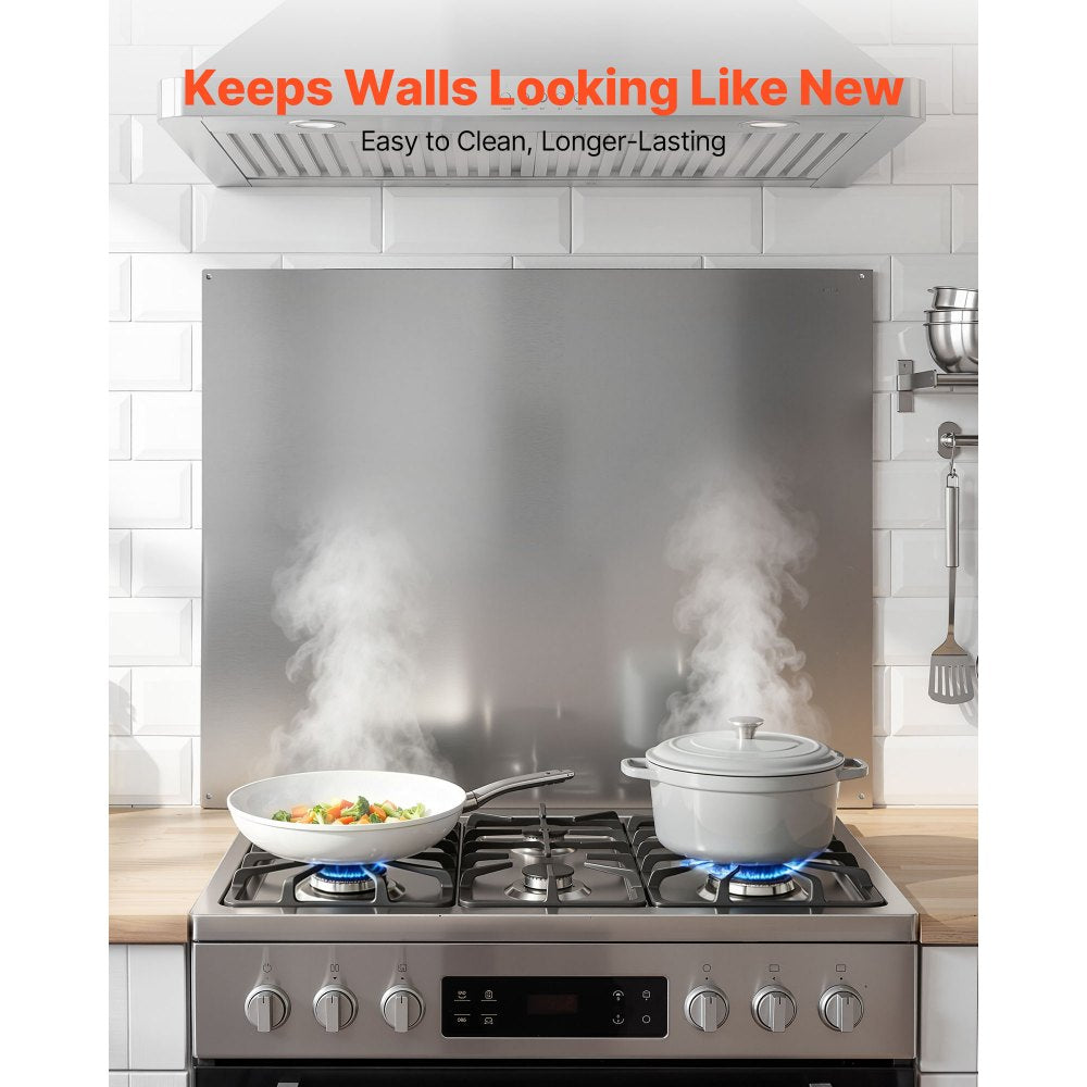 VEVOR 30" x 24" Stainless Steel Backsplash for Stove, Ultra Flat Splatter Guard, Wall Shield Range Hood Backsplash, Easy Clean Kitchen Wall Metal Panel, Pre-Drilled Holes for Easy Installation, Silver