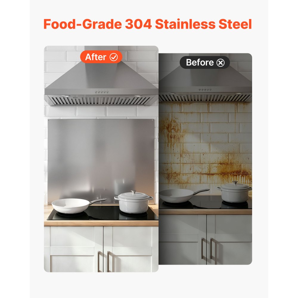 VEVOR 30" x 24" Stainless Steel Backsplash for Stove, Ultra Flat Splatter Guard, Wall Shield Range Hood Backsplash, Easy Clean Kitchen Wall Metal Panel, Pre-Drilled Holes for Easy Installation, Silver