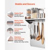 VEVOR 30" x 24" Stainless Steel Backsplash for Stove, Ultra Flat Splatter Guard with Storage Shelf & Hanging Rack, Wall Shield Range Hood Panel, Easy Clean, Pre-Drilled Holes for Easy Installation