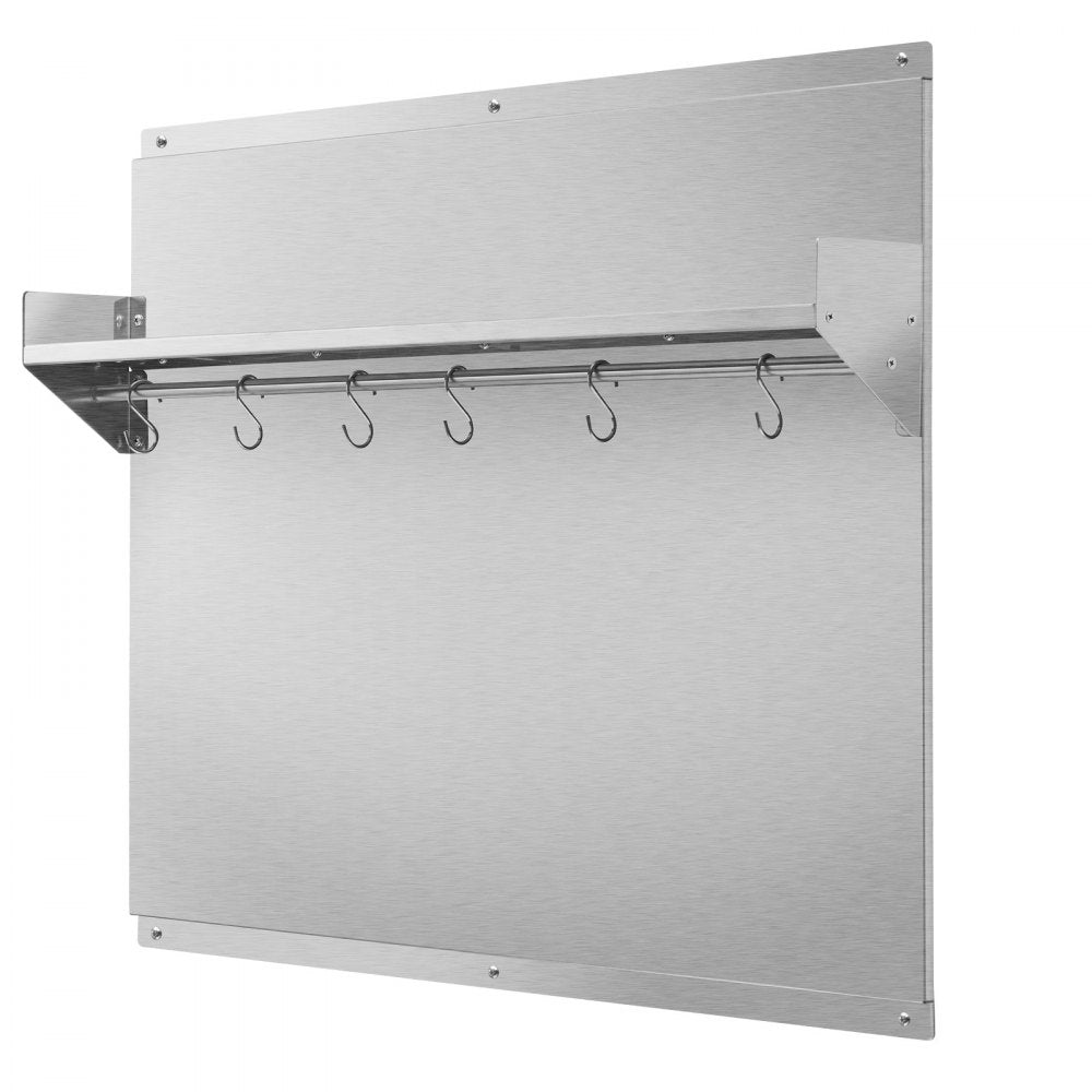 VEVOR 30" x 24" Stainless Steel Backsplash for Stove, Ultra Flat Splatter Guard with Storage Shelf & Hanging Rack, Wall Shield Range Hood Panel, Easy Clean, Pre-Drilled Holes for Easy Installation