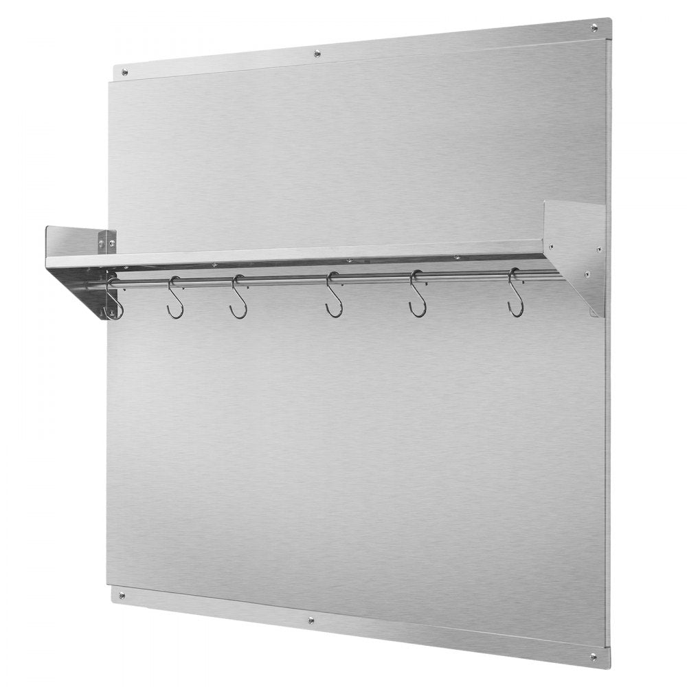 VEVOR 36" x 30" Stainless Steel Backsplash for Stove, Ultra Flat Splatter Guard with Storage Shelf & Hanging Rack, Wall Shield Range Hood Panel, Easy Clean, Pre-Drilled Holes for Easy Installation