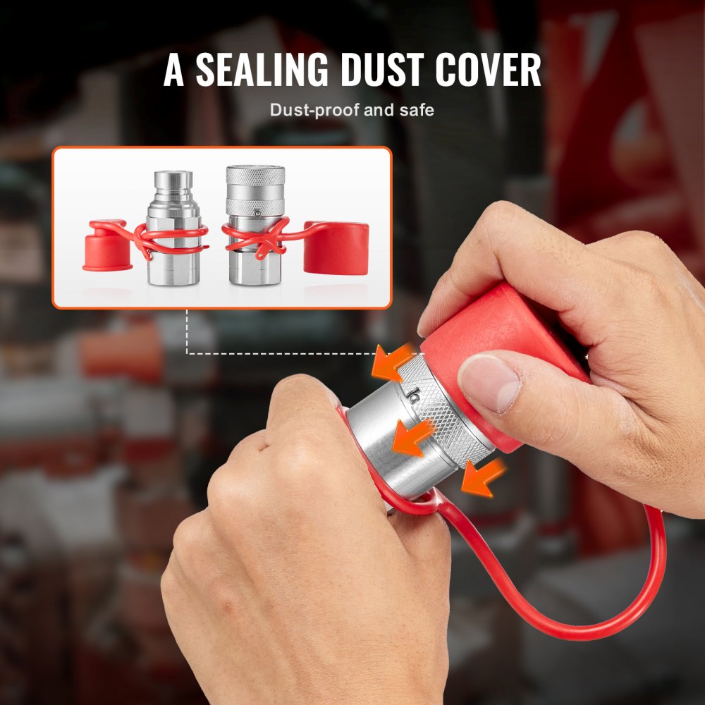 VEVOR 1/2" Flat Face Hydraulic Couplers, 1/2" NPT Skid Steer Hydraulic Quick Connect Couplers with 4 Dust Caps (ISO16028)
