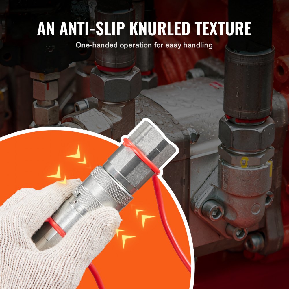 VEVOR 1/2" Flat Face Hydraulic Couplers, 1/2" NPT Skid Steer Hydraulic Quick Connect Couplers with 4 Dust Caps (ISO16028)