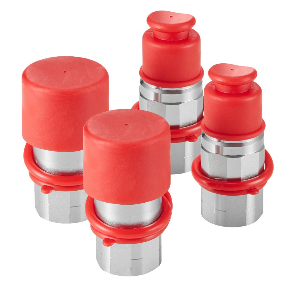 VEVOR 1/2" Flat Face Hydraulic Couplers, 1/2" NPT Skid Steer Hydraulic Quick Connect Couplers with 4 Dust Caps (ISO16028)