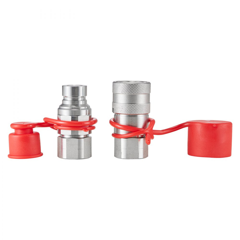 VEVOR 1/2" Flat Face Hydraulic Couplers, 1/2" NPT Skid Steer Hydraulic Quick Connect Couplers with 2 Dust Caps (ISO16028)