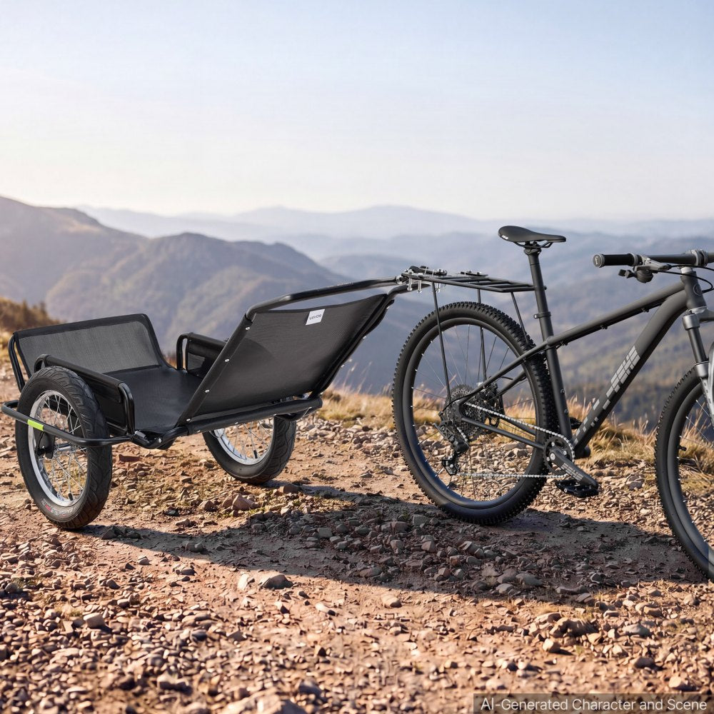 VEVOR Bike Cargo Trailer 320 lbs Load Heavy-Duty Bicycle Game Cart Foldable, All-Purpose Utility Trailer with 16-Inch Wheels for Any Terrain, Off-Road, Carbon Steel Frame, Fits 22-28 in Bike Wheels
