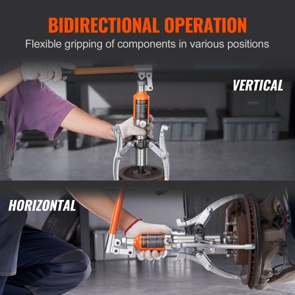 VEVOR Hydraulic Gear Puller, 15 Ton Max Capacity Wheel Bearing Pulling Separator, 2 or 3 Jaws Puller, Vertically and Horizontally, 12" Jaw Hydraulic Puller with Case for Pulling Hubs