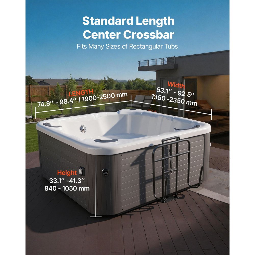 VEVOR Hydraulic Spa Cover Lift, Hot Tub Cover Lift, Adjustable Height 33.1 to 41.3 in and Width from 53.1 to 92.5 in, Mounted Underneath on One Side, Compatible with Various Sizes of Hot Tubs & Spas