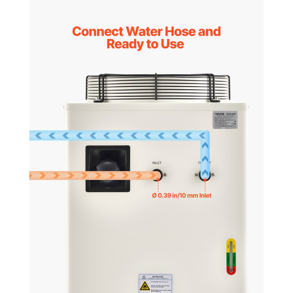 VEVOR Industrial Water Chiller, 27,300 BTU/h, Industrial Water Cooler Cooling System with Compressor, 10.6  Gal Tank Capacity, 18.5 GPM Max Flow Rate, for CO2 Laser Tube Engraving & Cutting Machine