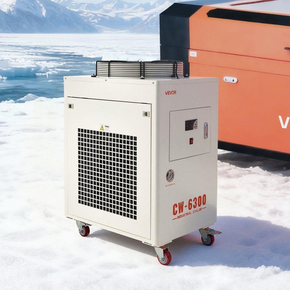 VEVOR Industrial Water Chiller, 27,300 BTU/h, Industrial Water Cooler Cooling System with Compressor, 10.6  Gal Tank Capacity, 18.5 GPM Max Flow Rate, for CO2 Laser Tube Engraving & Cutting Machine