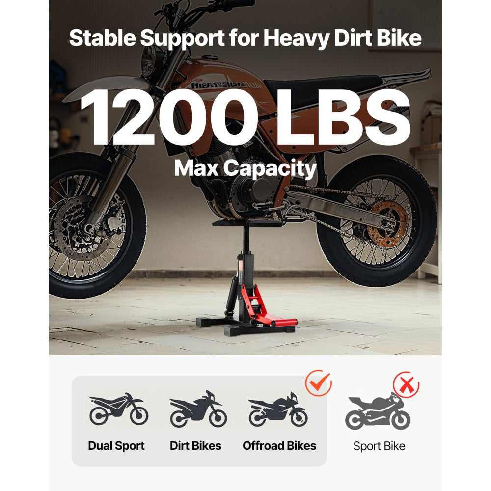 VEVOR Dirt Bike Lift Stand, Motorcycle Jack Lift Stand 1200lbs Capacity and Hydraulic Lift Operation, Hoist Table Adjustable Height 9.8"-18.3" for Dirtbike Repair, Maintenance, Dirt Bike Accessories
