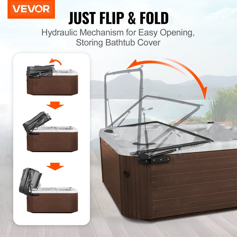 VEVOR Hydraulic Hot Tub Cover Lift, Spa Cover Lift, Adjustable Width from 69 in to 96.5 in, Mounts on Both Top Sides, Compatible with Various Sizes of Rectangular Bathtubs, Hot Tubs and Spas