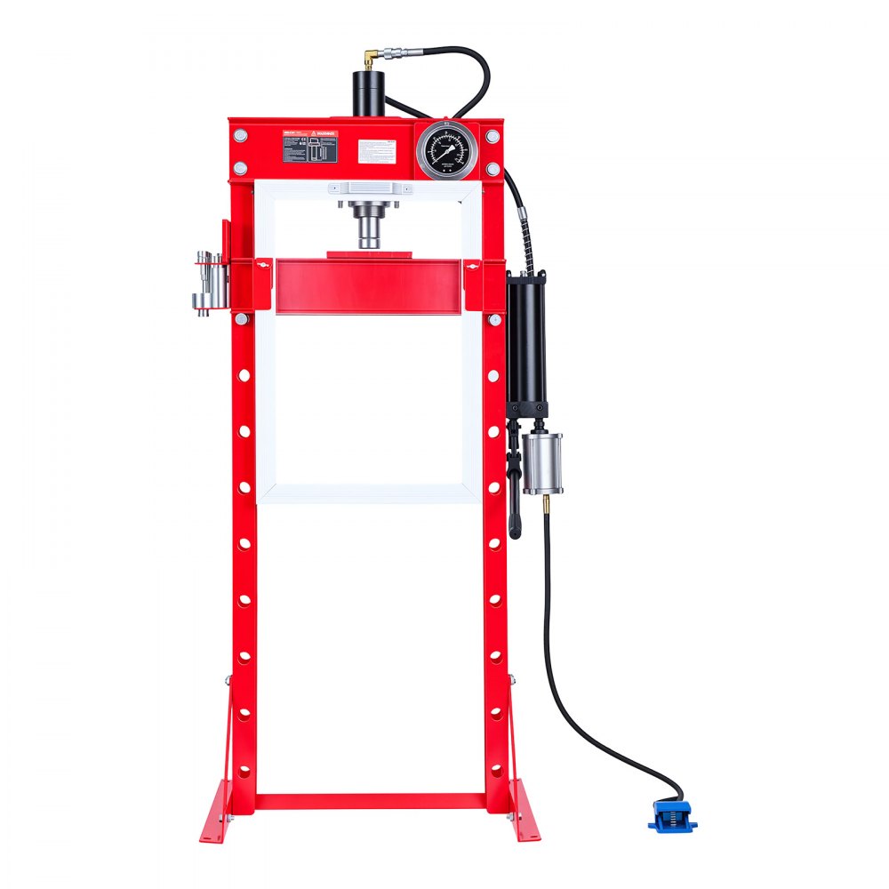 VEVOR 20-Ton Shop Press, Pneumatic/Manual Hydraulic Shop Press with Foot Pedal, Gauge & 9PCS Punches Set, H-Frame Heavy-Duty Garage Floor Adjustable Shop Press for Bending, Straightening, Pressing