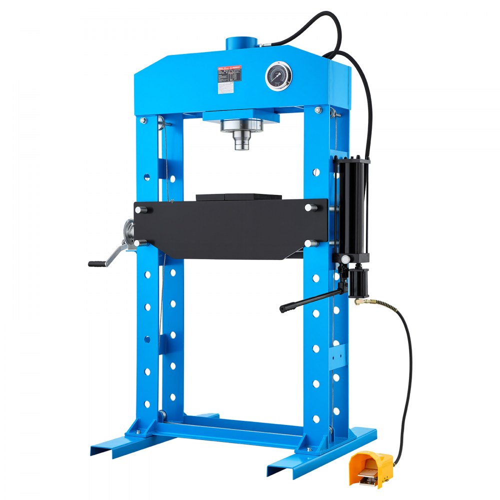VEVOR 75-Ton Shop Press, Pneumatic/Manual Hydraulic Shop Press with Foot Pedal, Hand Wheel & Pressure Gauge, H-Frame Heavy-Duty Garage Floor Adjustable Shop Press for Bending, Straightening, Pressing