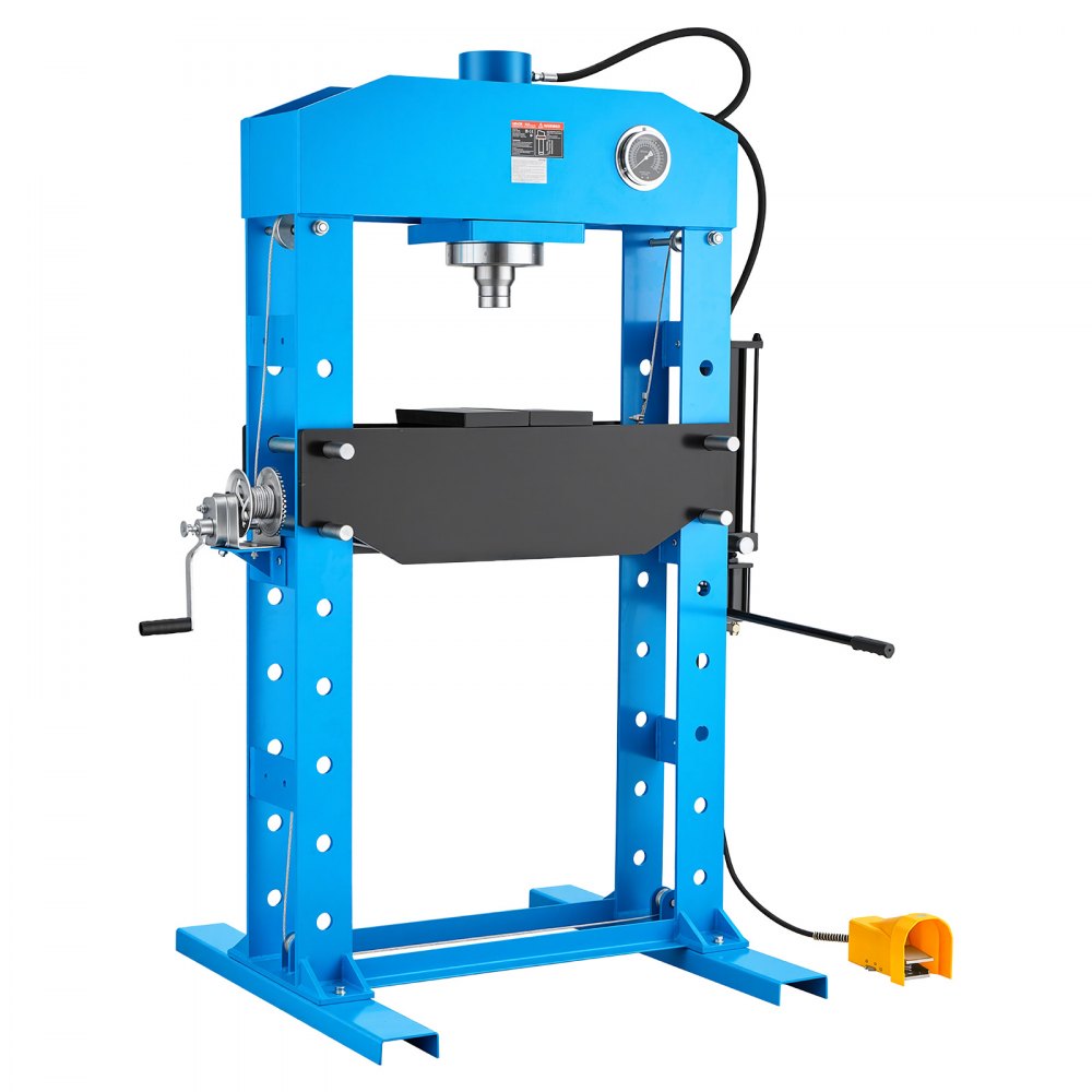 VEVOR 75-Ton Shop Press, Pneumatic/Manual Hydraulic Shop Press with Foot Pedal, Hand Wheel & Pressure Gauge, H-Frame Heavy-Duty Garage Floor Adjustable Shop Press for Bending, Straightening, Pressing
