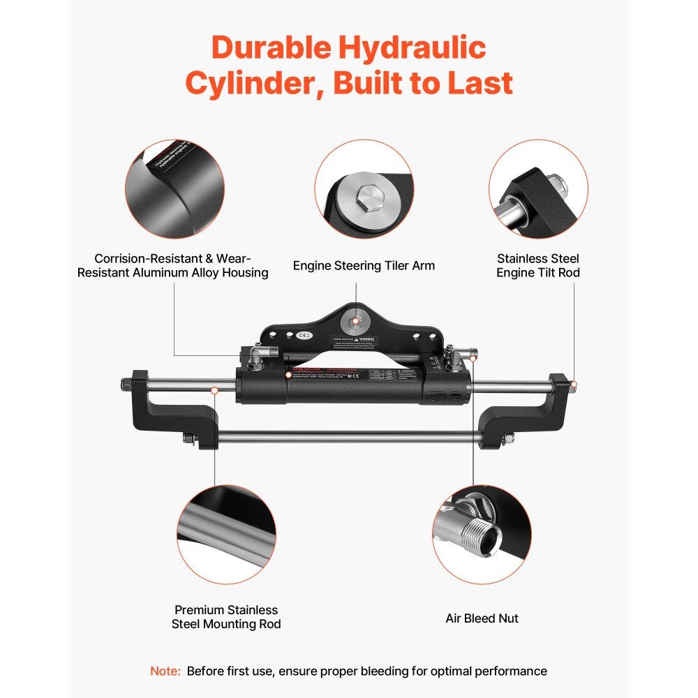 VEVOR Hydraulic Steering Kit, 200 HP, Marine Boat Hydraulic Steering System, with 6.9 MPa/1000 psi Helm Pump, Two-Way Lock Cylinder, and 26ft High-Strength Hoses, for Single Station, Single-Engine Use