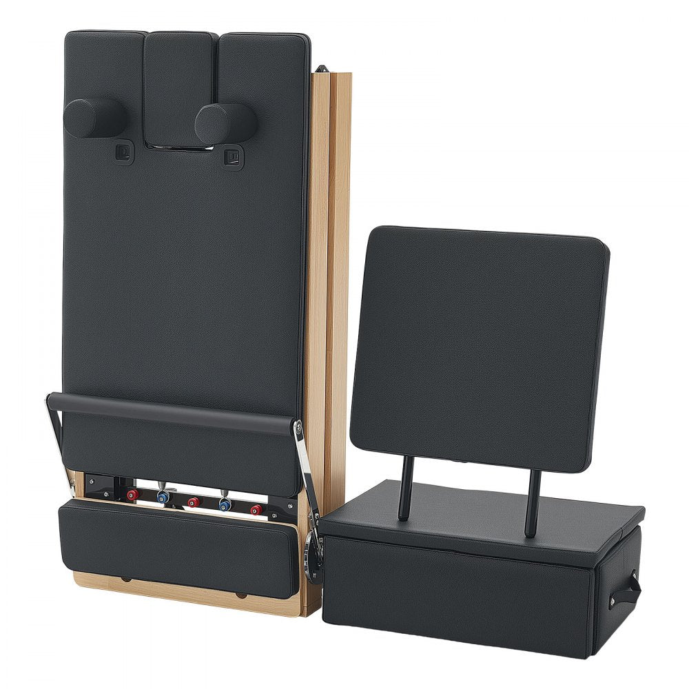 VEVOR Pilates Reformer 96" Foldable Pilates Machine 400 lbs Rubberwood, for Home Use and Gym Workout, with Jump Board, Springs, Sitting Box, and Adjustable Headerest, for Advanced Beginners Users