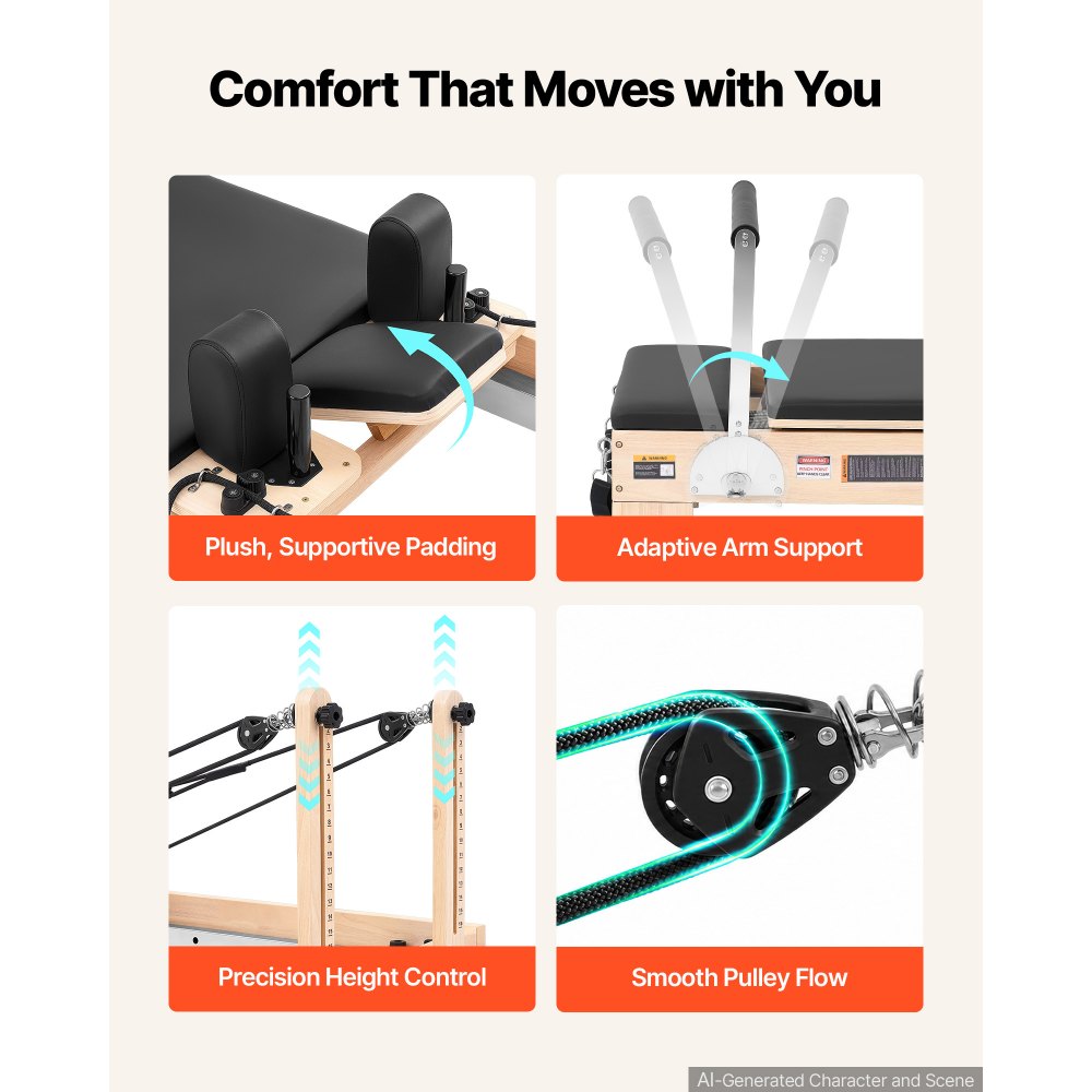VEVOR Pilates Reformer 94" Pilates Machine 400 lbs Capacity Rubberwood, for Home Use and Gym Workout, with Jump Board, Springs, Sitting Box, and Adjustable Headerest, for Advanced Beginners Users