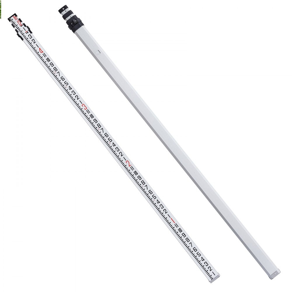 VEVOR Aluminum Grade Rod, 16-Feet/8ths 4 Sections Telescopic Measuring Rod,Double-Sided Scale 1/8in Leveling Rod Stick,Aluminum Alloy Survey Rod with Bubble Level &Carrying Bag for Houses,Walls,Floors