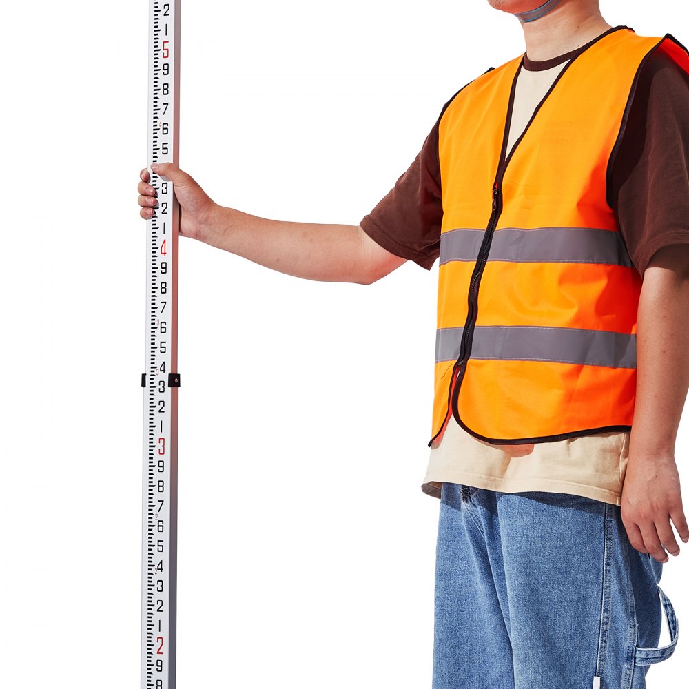 VEVOR Aluminum Grade Rod, 16-Feet/8ths 4 Sections Telescopic Measuring Rod,Double-Sided Scale 1/8in Leveling Rod Stick,Aluminum Alloy Survey Rod with Bubble Level &Carrying Bag for Houses,Walls,Floors