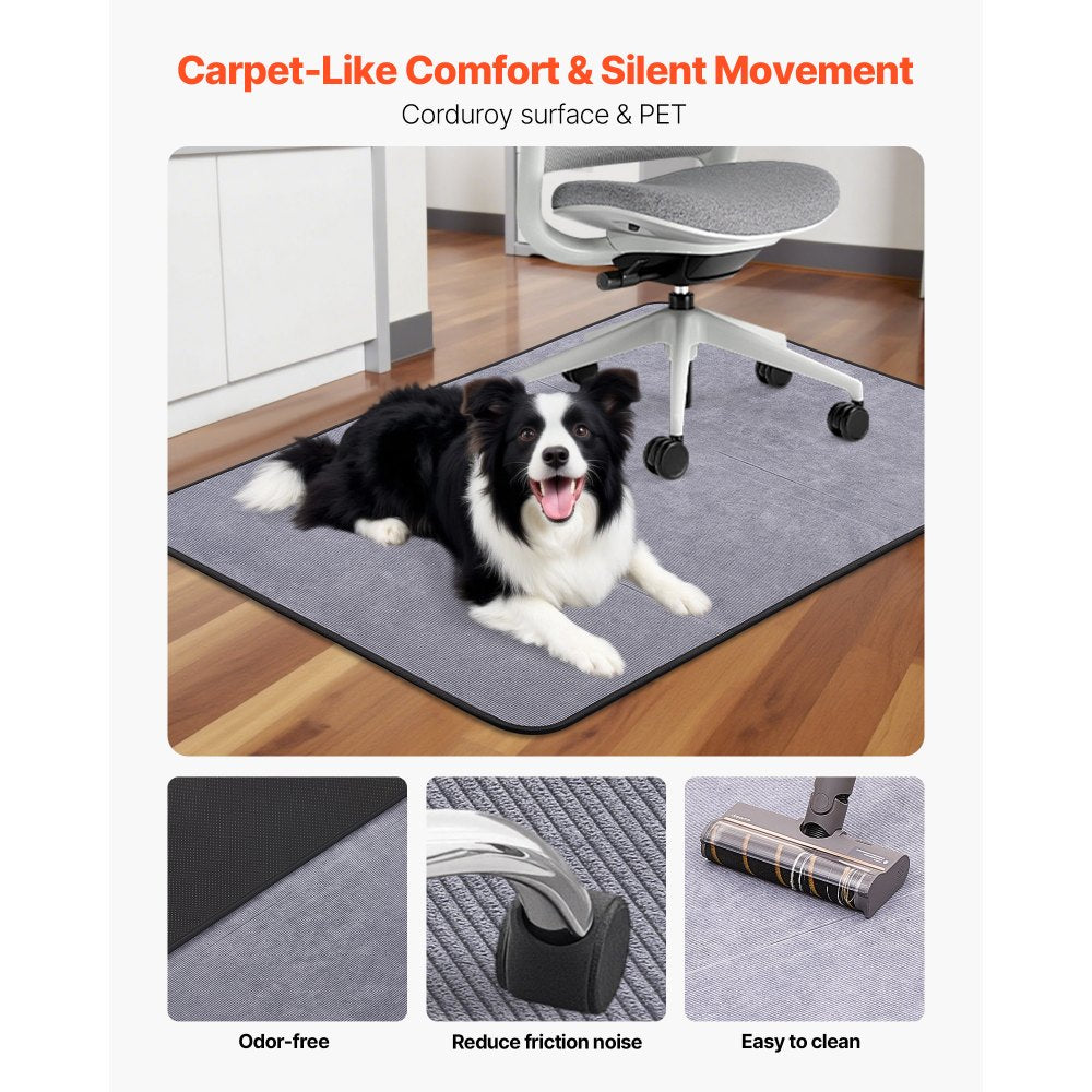 VEVOR Chair Mat, 36 x 48-inch Office Chair Mat for Hard Floors, Floor Protector for Rolling Chairs, Corduroy Surface, Non-Slip & Easy to Clean, Smooth Glide Under Desk Rug for Home Office (Grey)