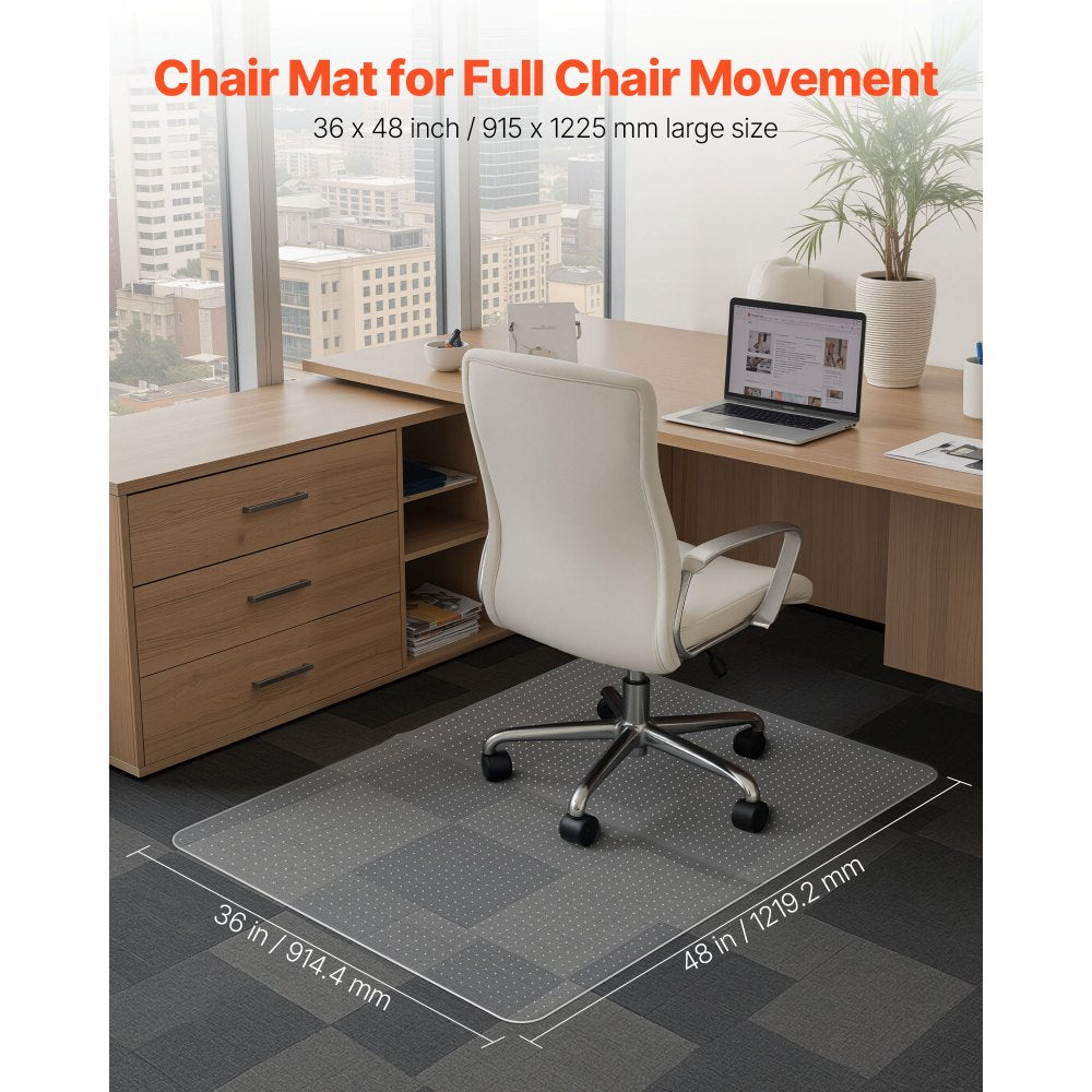 VEVOR Chair Mat, 36 x 48-inch Office Chair Mat for Carpeted Floors, Plastic Floor Protector Rug with Studded, Non-Slip & Easy to Clean, Smooth Glide Under Desk Rug for Home Office (Rectangular)