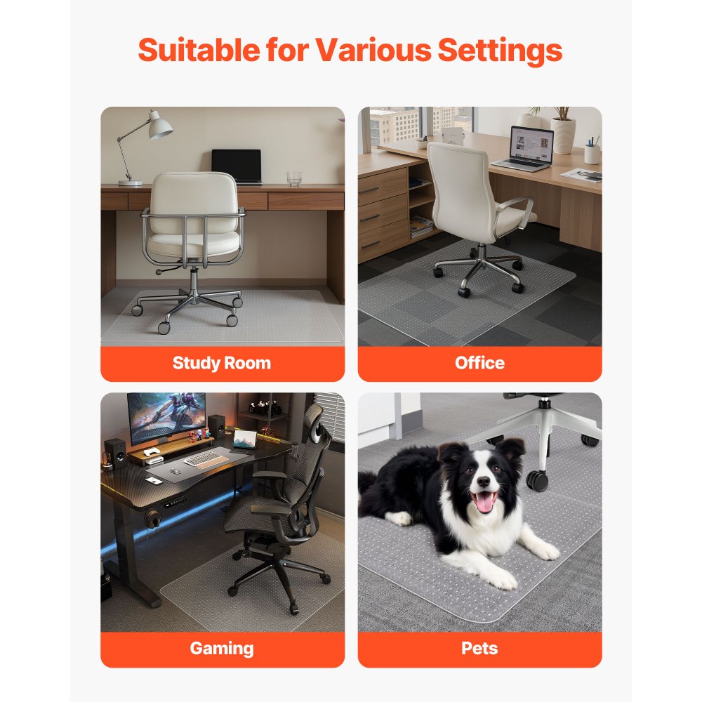 VEVOR Chair Mat, 36 x 48-inch Office Chair Mat for Carpeted Floors, Plastic Floor Protector Rug with Studded, Non-Slip & Easy to Clean, Smooth Glide Under Desk Rug for Home Office (Rectangular)