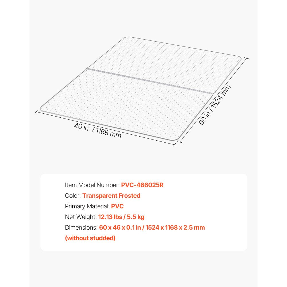 VEVOR Chair Mat, 60 x 46-inch Office Chair Mat for Low Pile Carpeted Floors, Clear Floor Protector Rug with Studded, Non-Slip & Easy to Clean, Smooth Glide Under Desk Rug for Home Office (Rectangular)