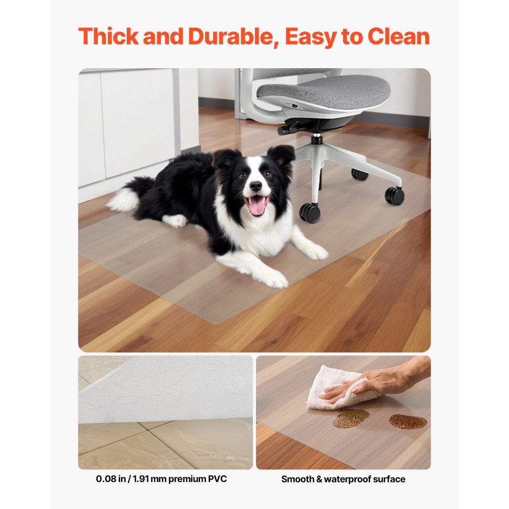 VEVOR Chair Mat, 30 x 48-inch Transparent Office Chair Mat for Hard Floors, Floor Protector for Rolling Chairs, Non-Slip & Easy to Clean, Smooth Glide Under Desk Rug for Home Office (Rectangular)