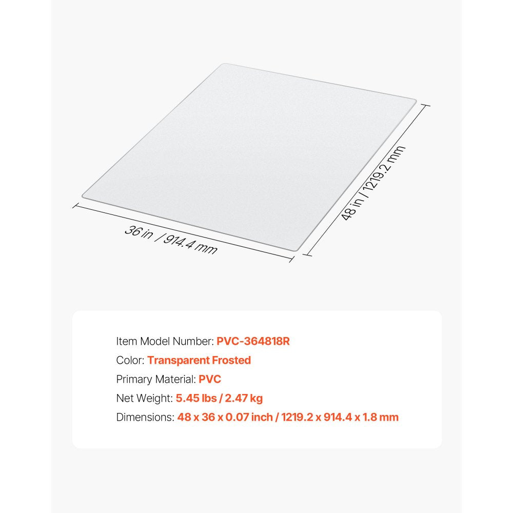 VEVOR Chair Mat, 36 x 48-inch Transparent Office Chair Mat for Hard Floors, Floor Protector for Rolling Chairs, Non-Slip & Easy to Clean, Smooth Glide Under Desk Rug for Home Office (Rectangular)