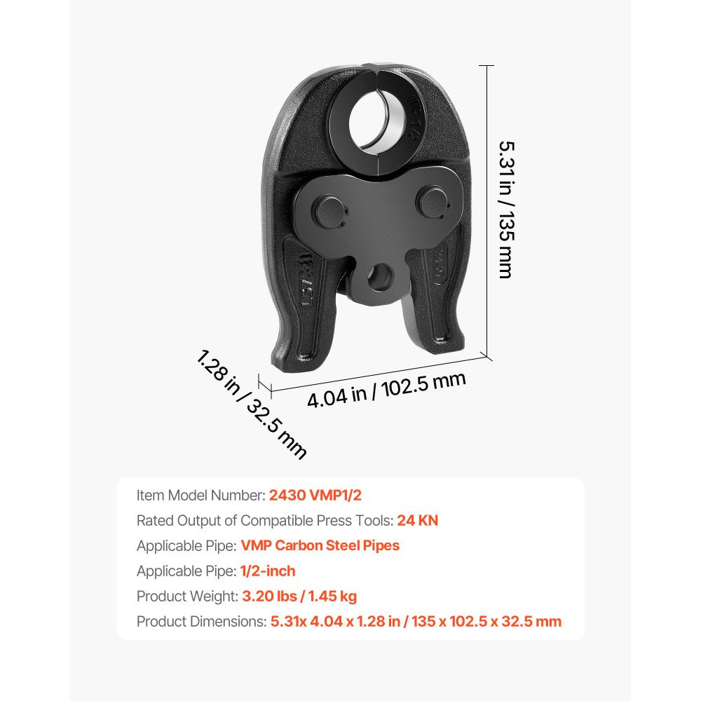 VEVOR 1/2" VMP Jaw for 24KN Compact Series Press Tools, 52 HRC Hardened Steel Pressing Jaw - Compatible with MegaPress Carbon Steel Pipes Connections