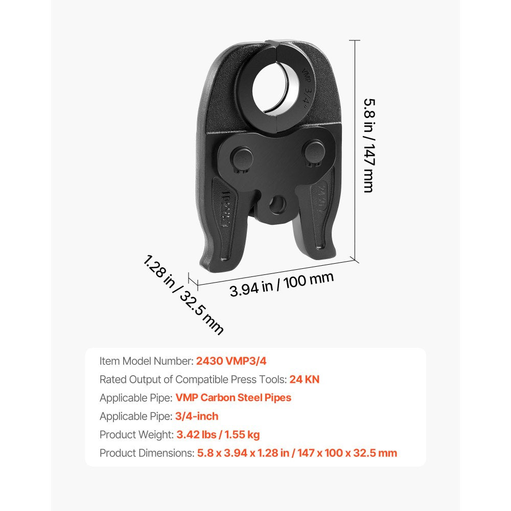 VEVOR 3/4" VMP Jaw for 24KN Compact Series Press Tools, 52 HRC Hardened Steel Pressing Jaw - Compatible with MegaPress Carbon Steel Pipes Connections