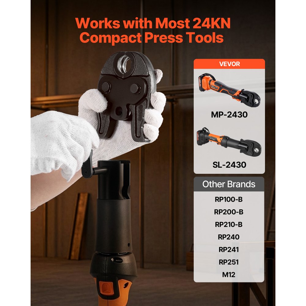 VEVOR 3/4" Press Jaw for 24KN Compact Series Press Tools, 52 HRC Hardened Steel Pressing Jaw - Compatible with ProPress Copper Pipes Connections