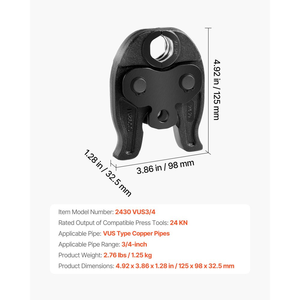 VEVOR 3/4" Press Jaw for 24KN Compact Series Press Tools, 52 HRC Hardened Steel Pressing Jaw - Compatible with ProPress Copper Pipes Connections